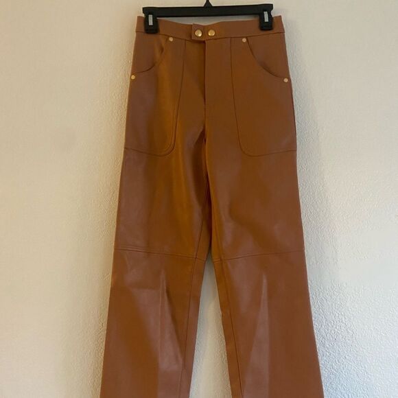 NWT NYC The Baxter Ribcage Straight Leg
High Waist Faux Leather Pants Brown 26 - Picture 4 of 15